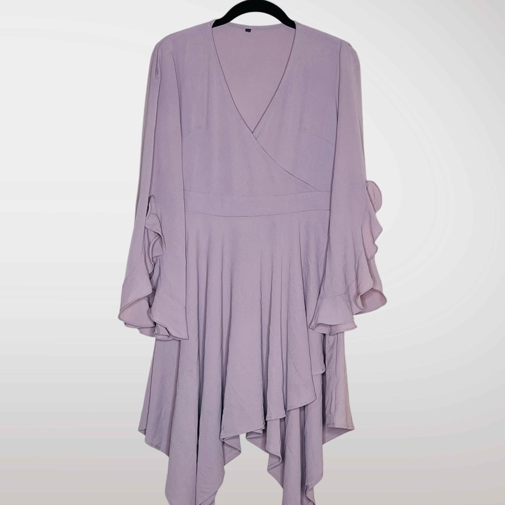 Pink Long-Sleeve Asymmetrical Handkerchief Hem Dress Size Small